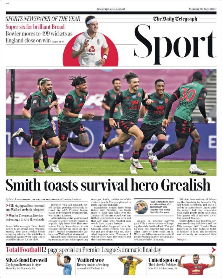 Portada de Telegraph Sport (Reino Unido)