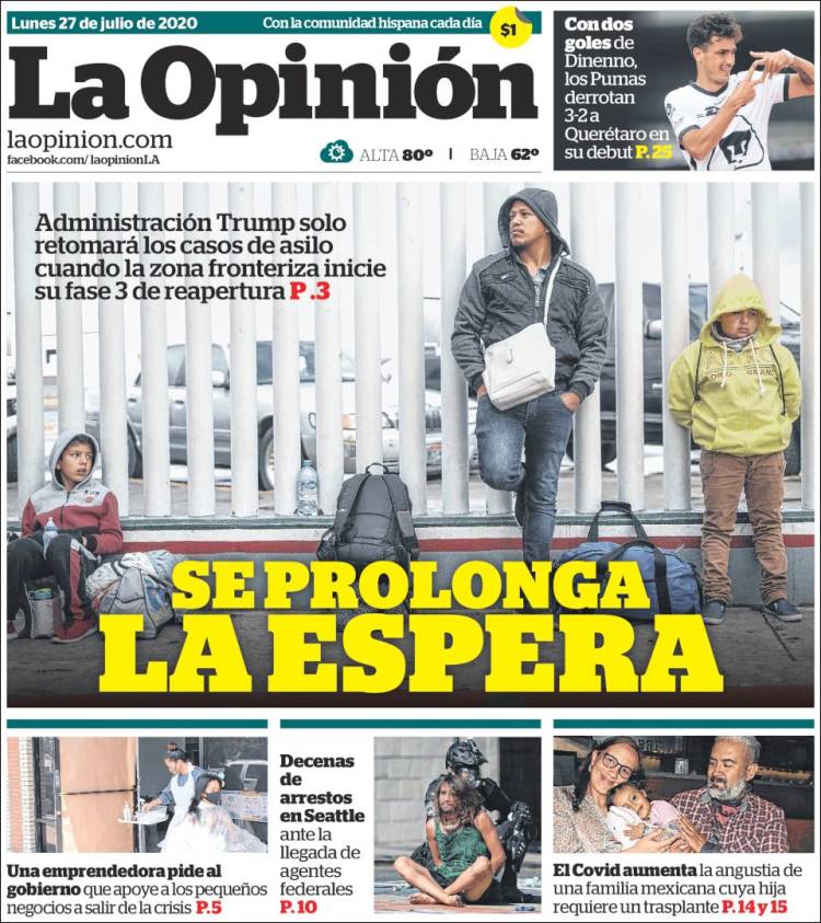 Portada de La Opinión (USA)