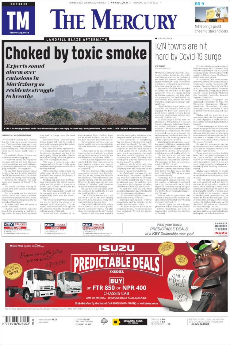 Portada de The Mercury (Sud&aacute;frica)