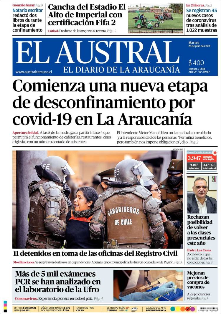 Portada de El Austral de Temuco (Chile)
