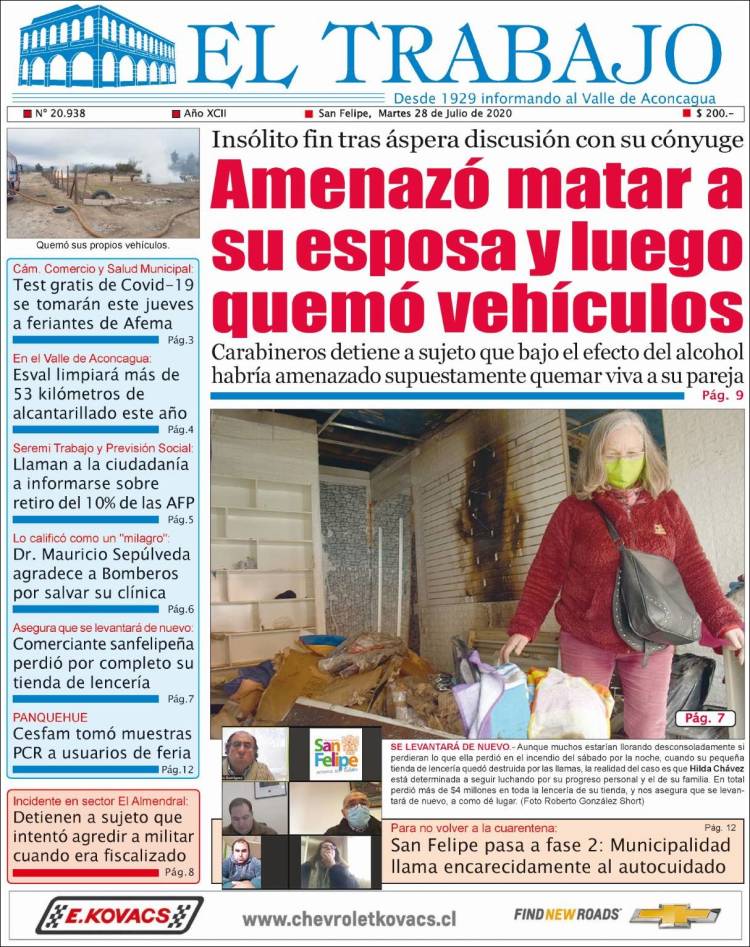 Portada de El Trabajo (Chile)
