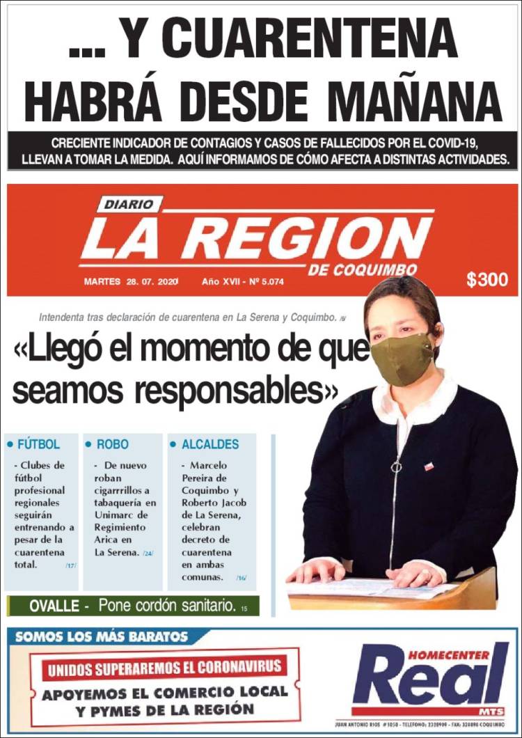 Portada de Diario La Región de Coquimbo (Chile)
