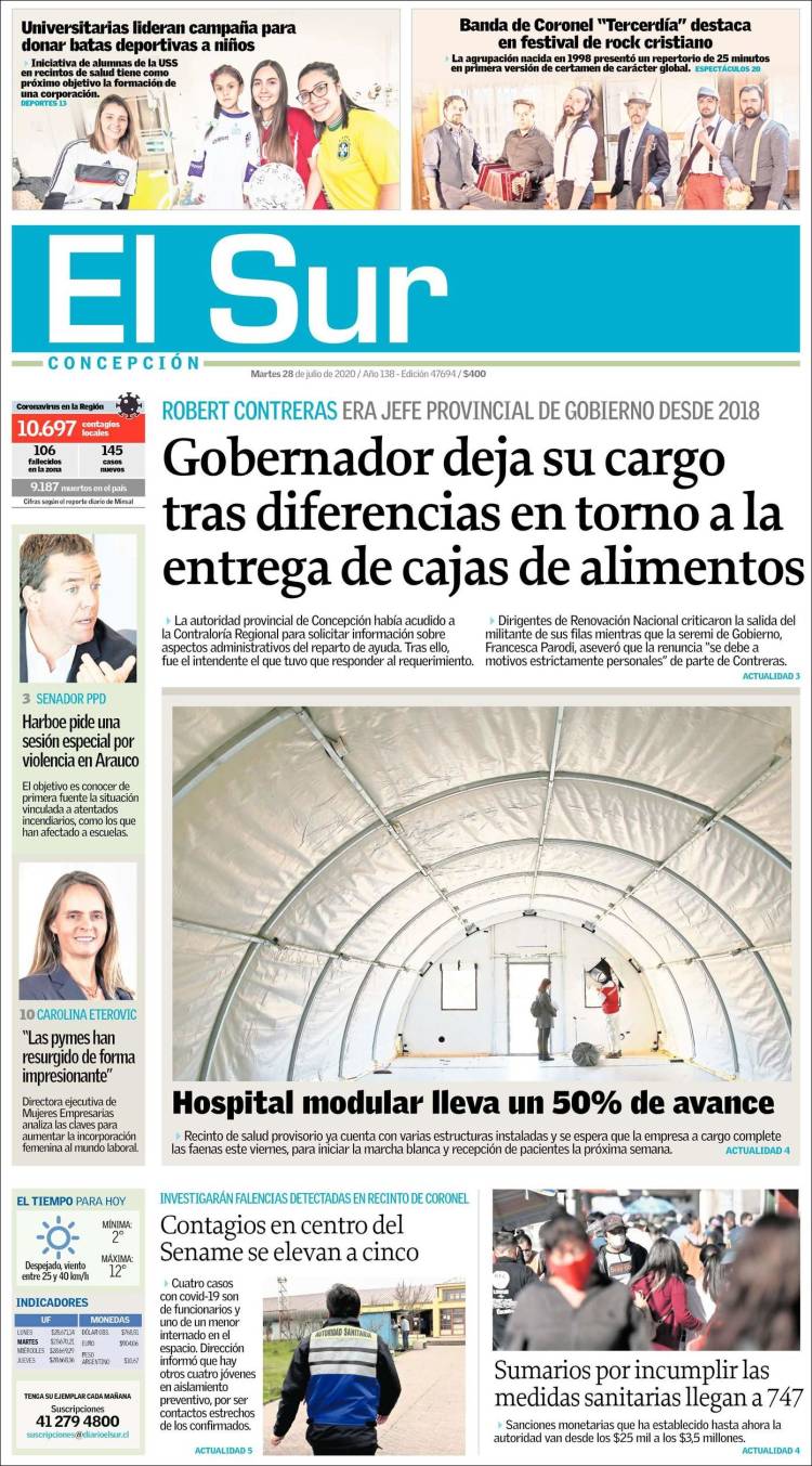 Portada de El Sur (Chile)