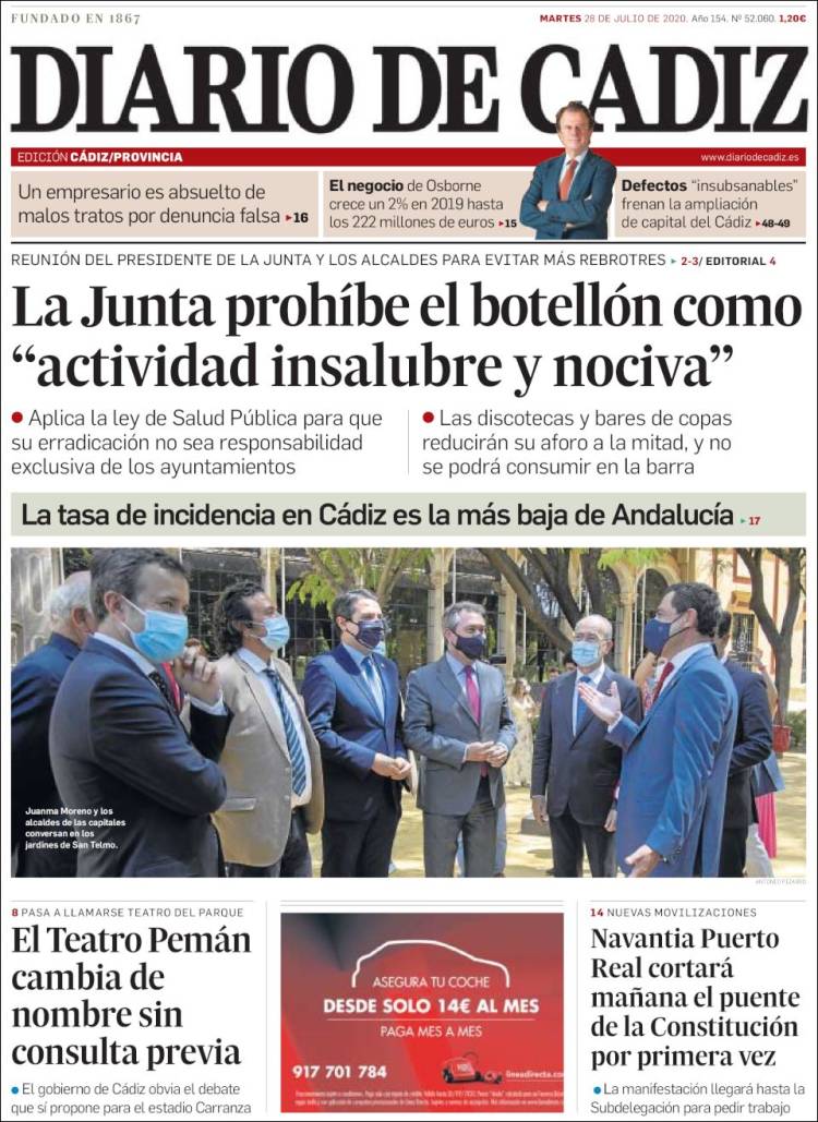 Portada de Diario de Cádiz (España)