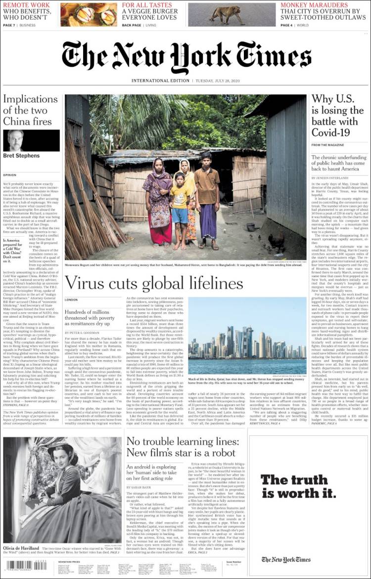 Portada de International New York Times (Europa)