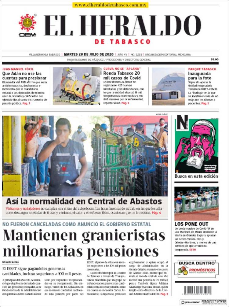 Portada de El Heraldo de Tabasco (México)