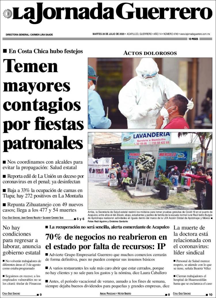 Portada de La Jornada de Guerrero (México)