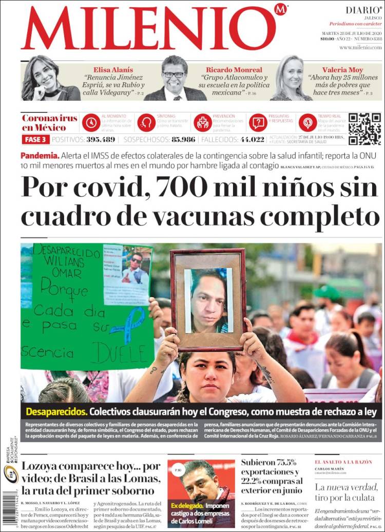 Portada de Milenio - Jalisco (México)