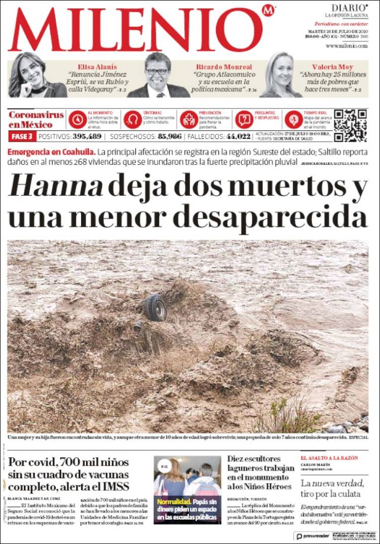 Portada de Milenio - Laguna (México)