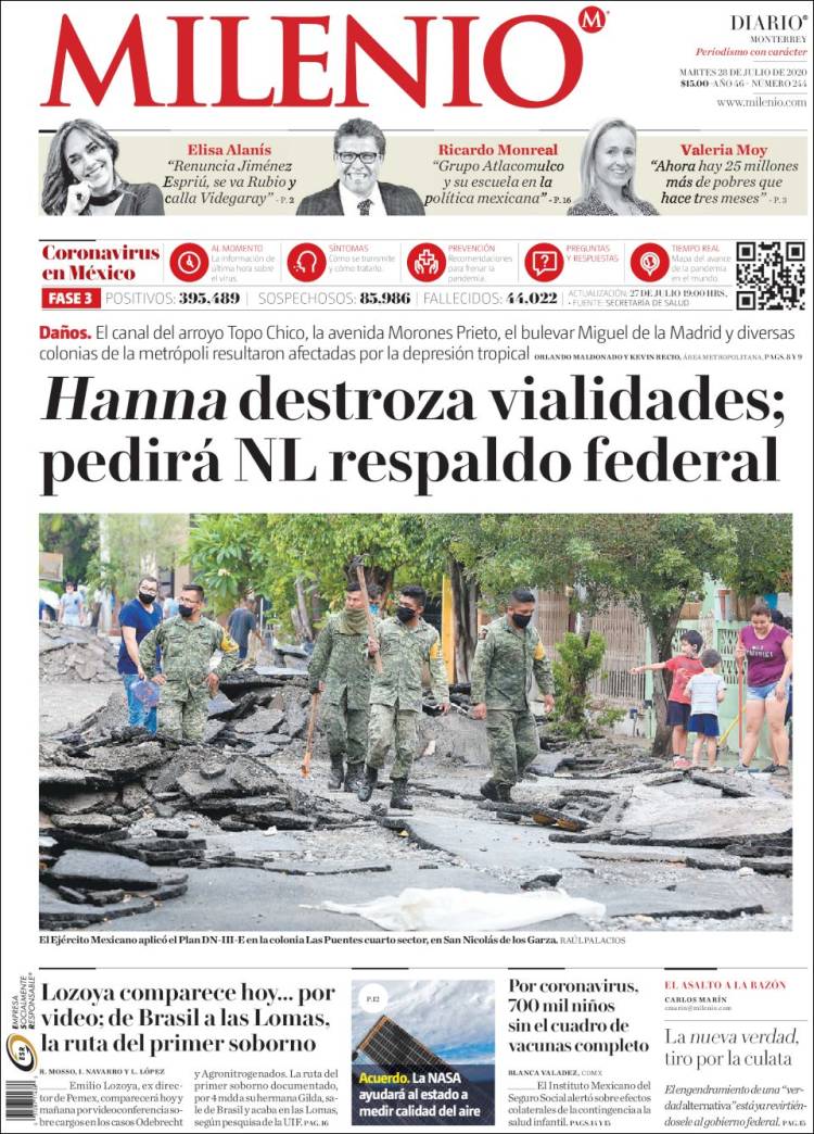 Portada de Milenio de Monterrey (México)