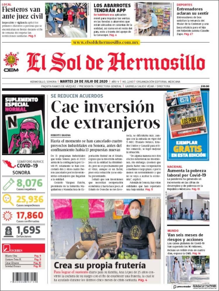 Portada de El Sol de Hermosillo (México)