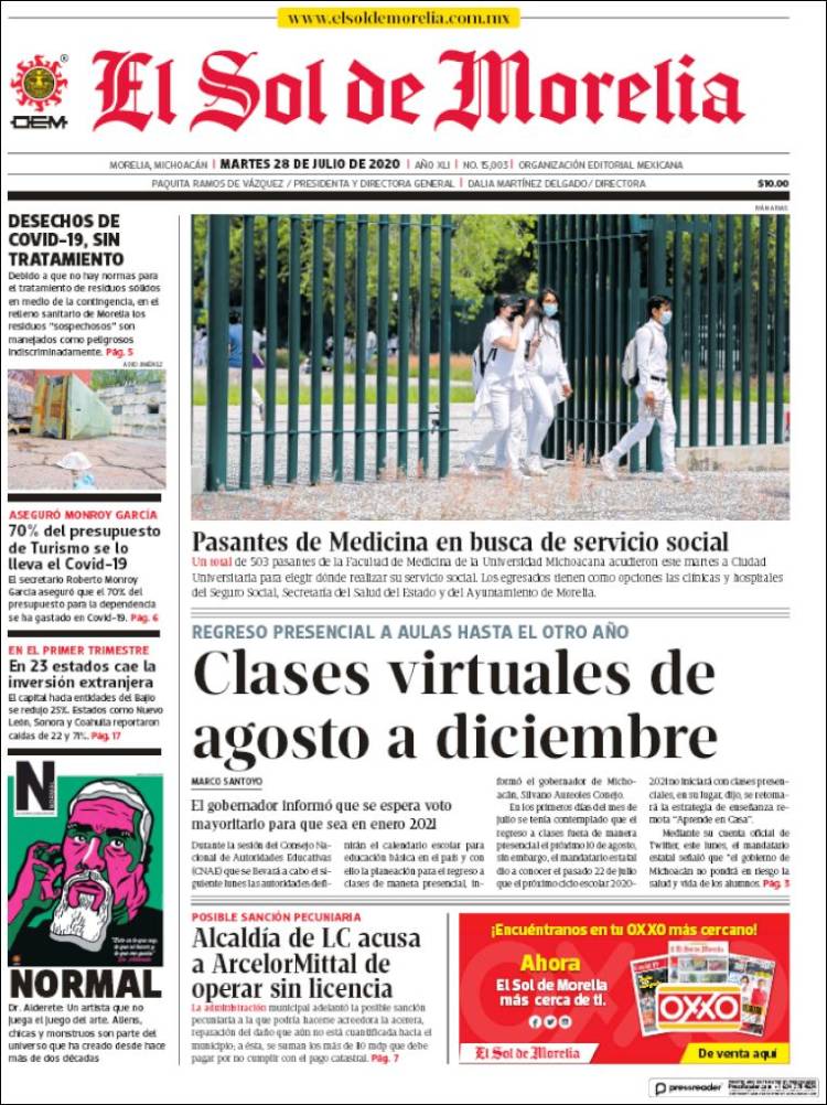 Portada de El Sol de Morelia (México)