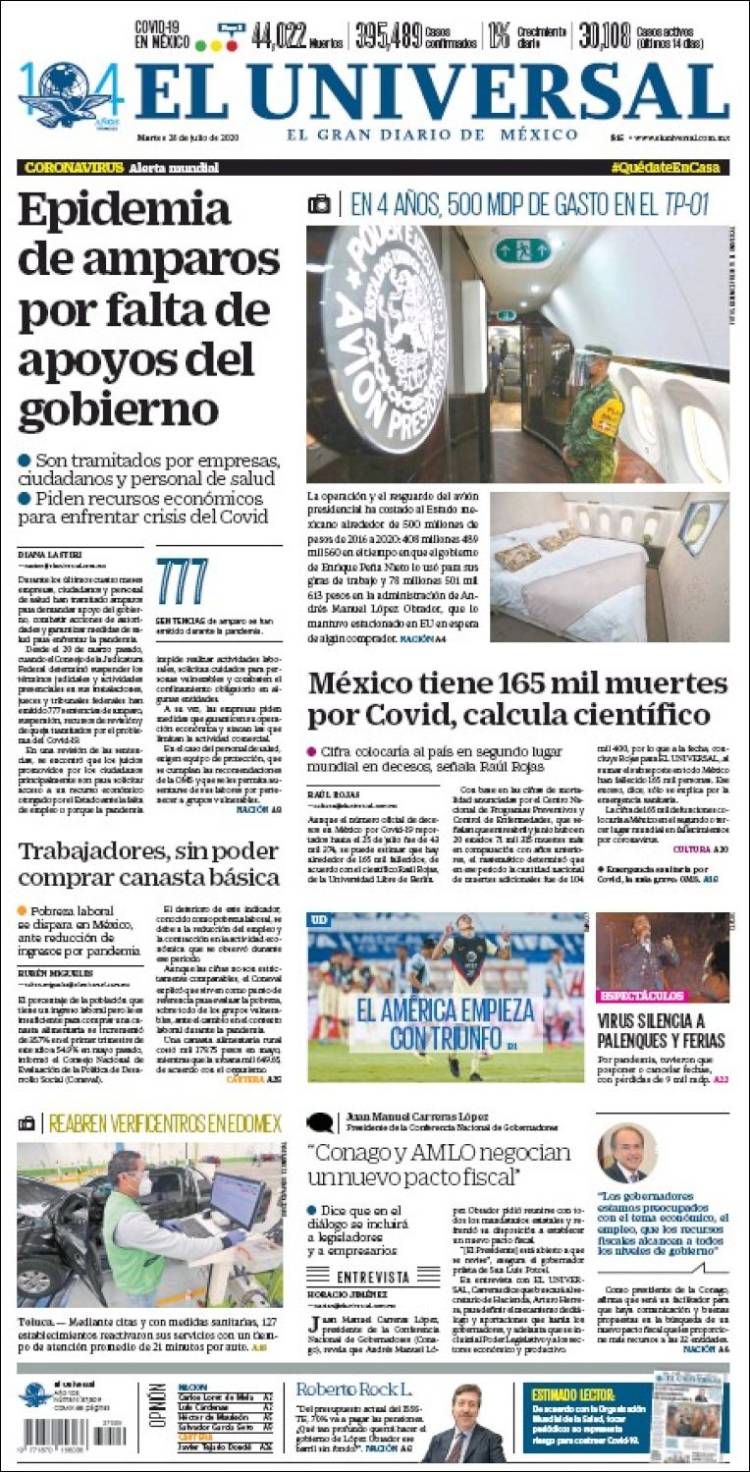 Portada de El Universal (México)