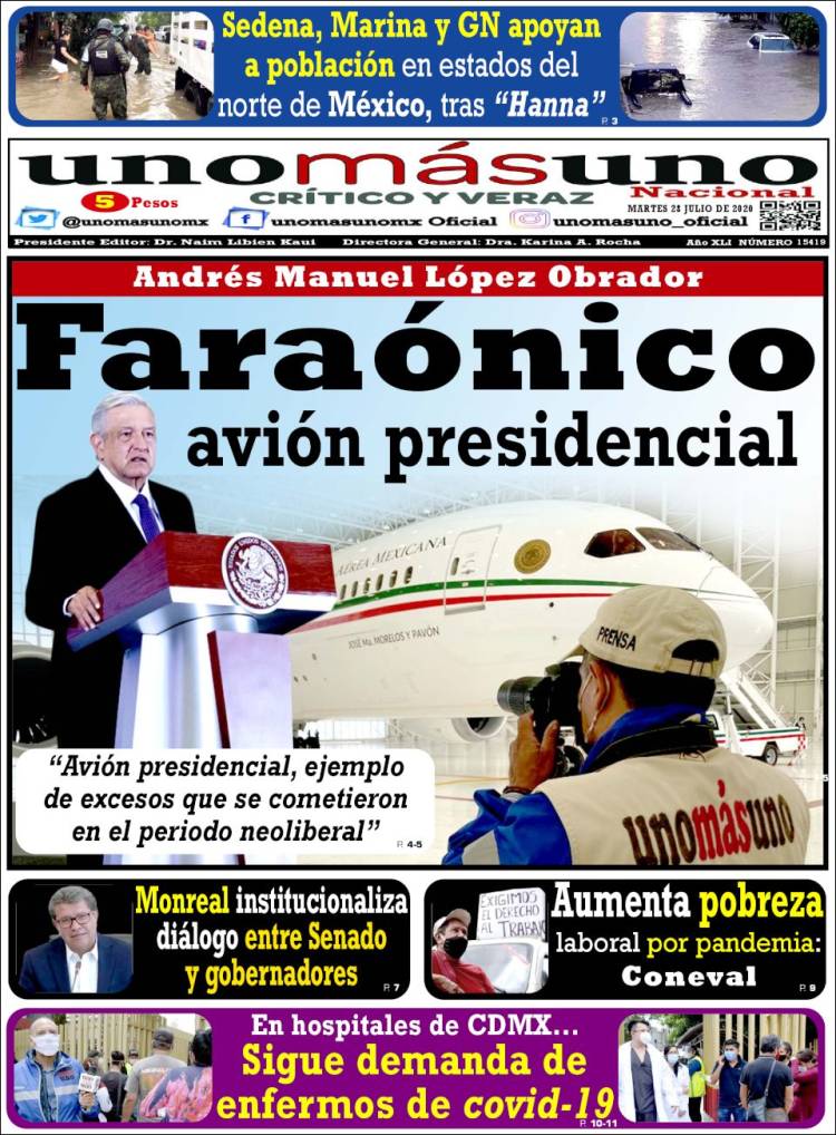 Portada de unomásuno (México)