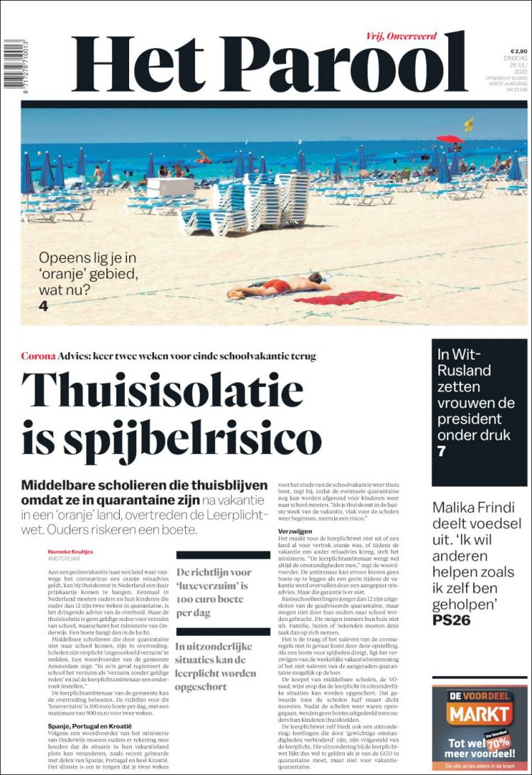 Portada de Het Parool (Pa&iacute;ses Bajos)