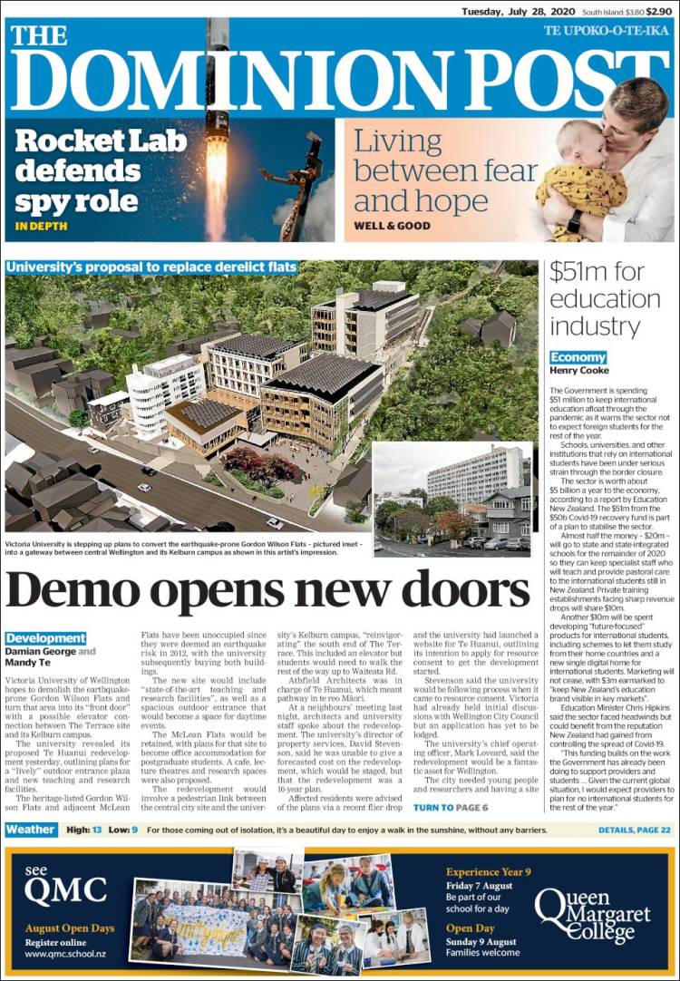 Portada de The Dominion Post (Nueva Zelanda)