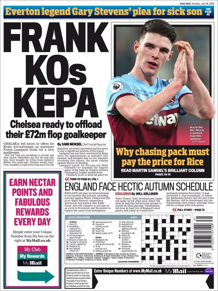 Portada de Daily Mail Sport (Reino Unido)