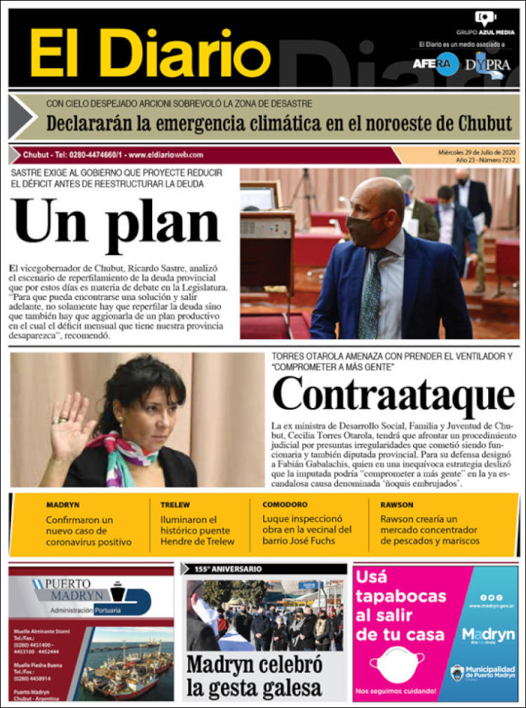 Portada de El Diario de Madryn (Argentina)