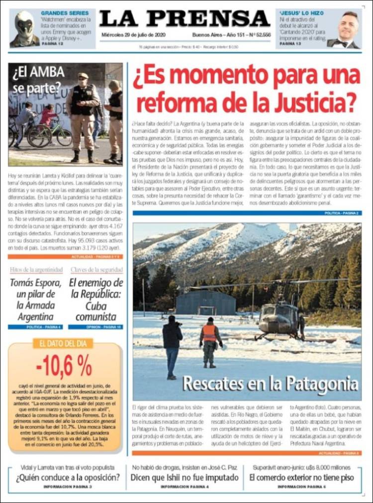 Portada de La Prensa (Argentina)