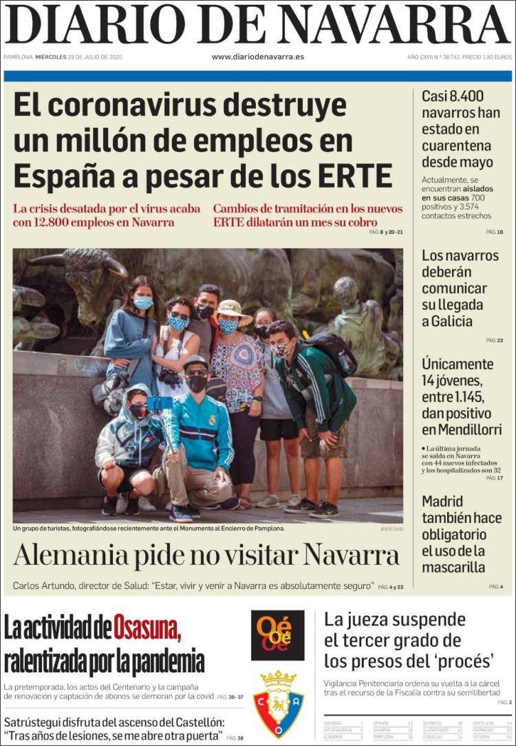 Portada de Diario de Navarra (España)