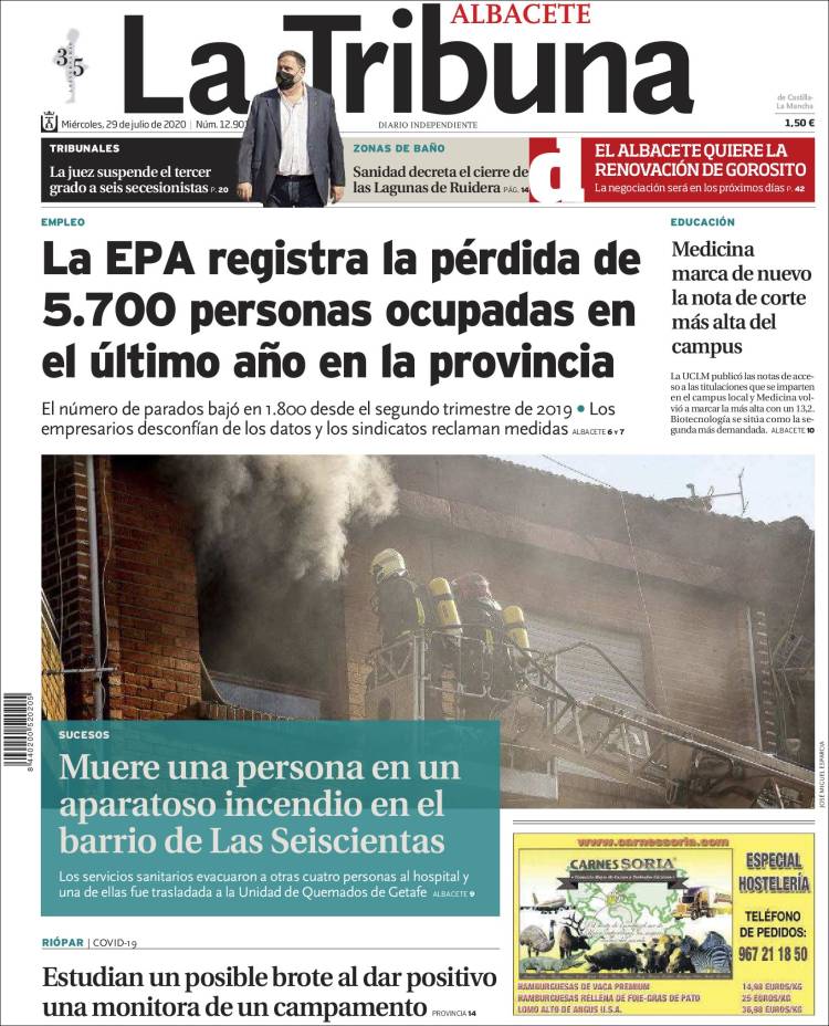 Portada de La Tribuna de Albacete (España)