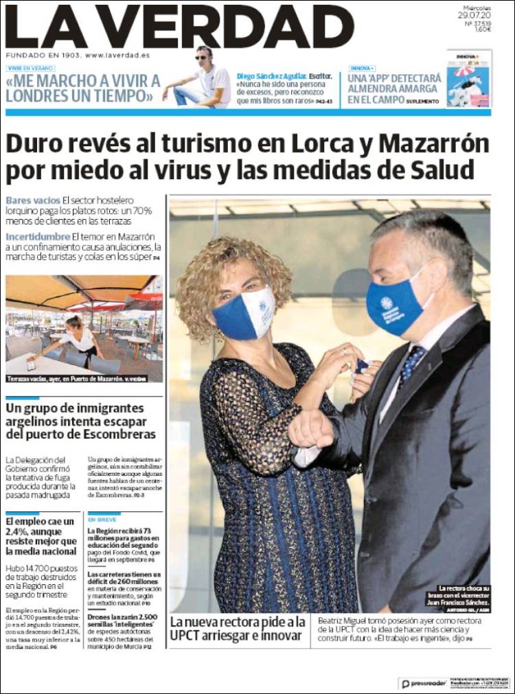 Portada de La Verdad de Murcia (España)