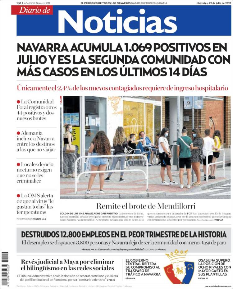 Portada de Noticias de Navarra (España)