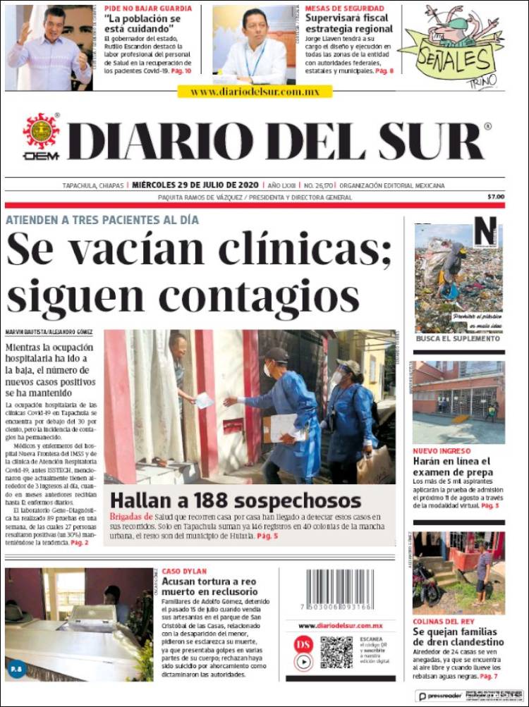 Portada de El Diario del Sur (México)