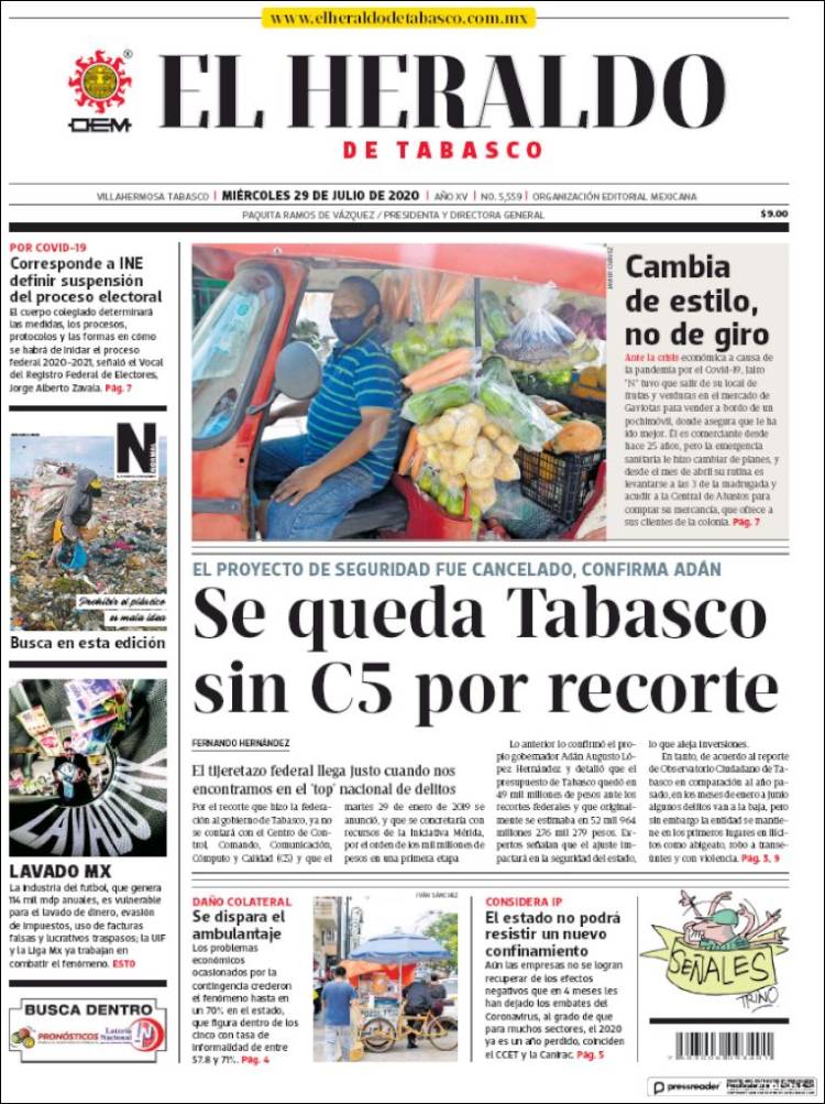 Portada de El Heraldo de Tabasco (México)