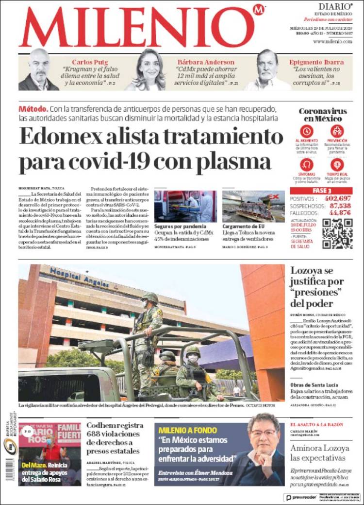 Portada de Milenio - Estado de México (México)