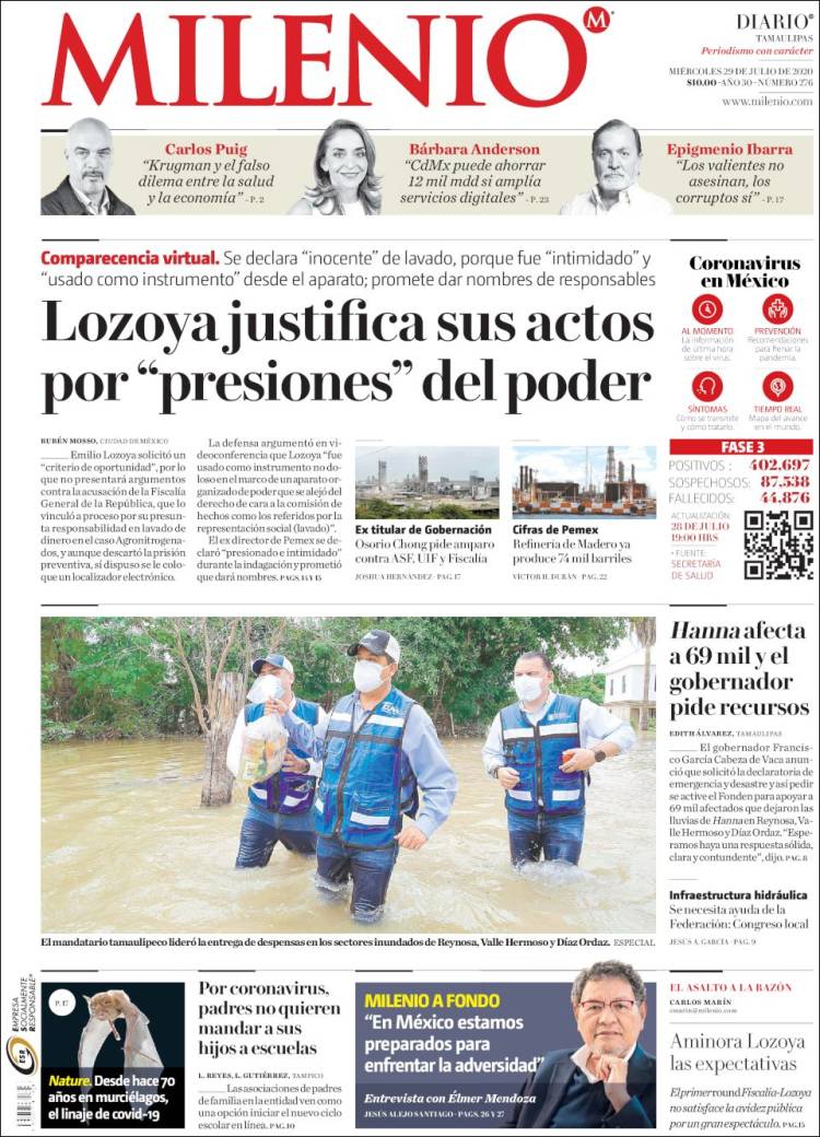 Portada de Milenio - Tamaulipas (México)