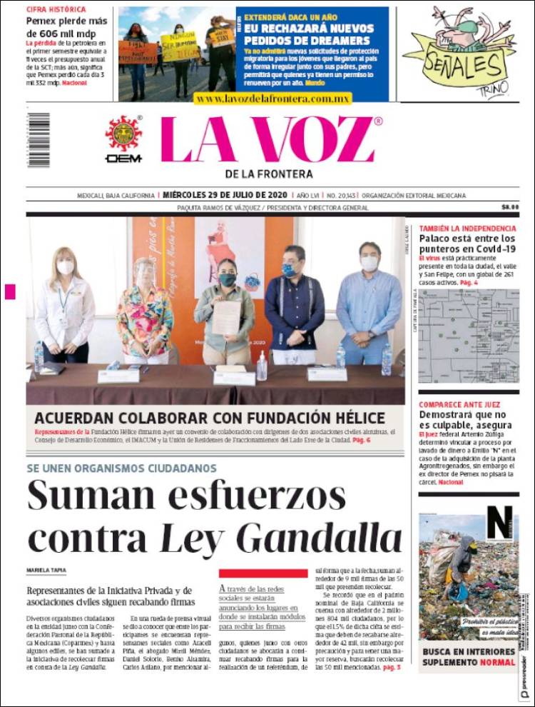 Portada de La Voz de la Frontera (México)