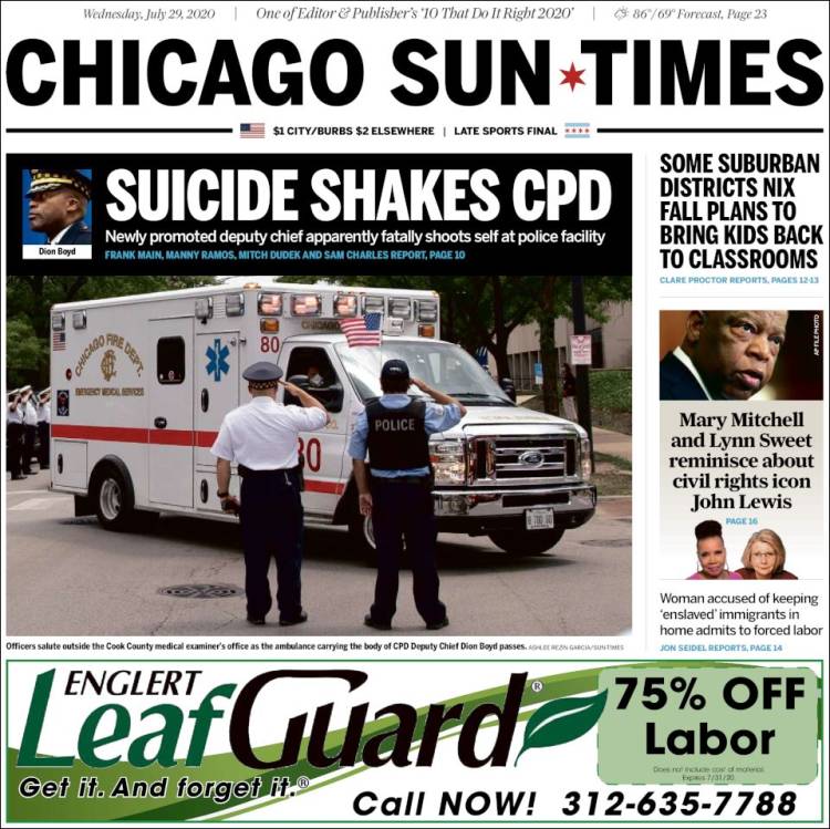 Portada de Chicago Sun-Times (USA)