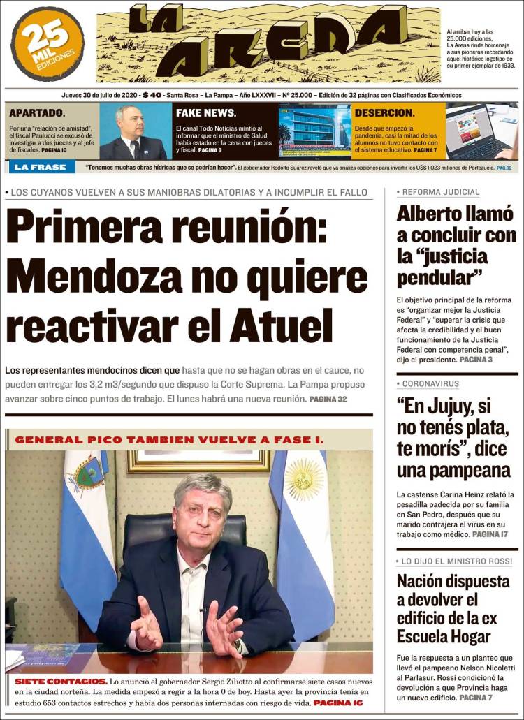 Portada de Diario La Arena (Argentina)