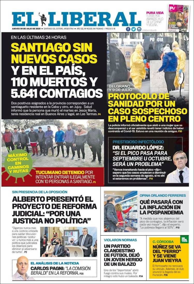 Portada de Diario El Liberal (Argentina)