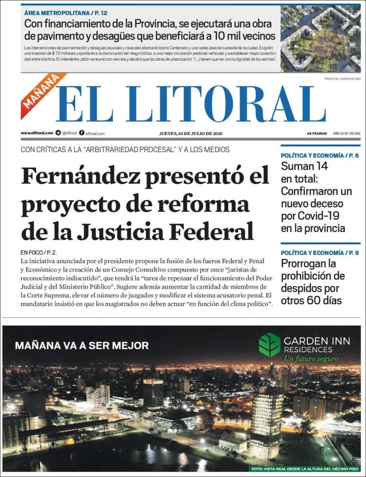 Portada de Diario El Litoral (Argentina)