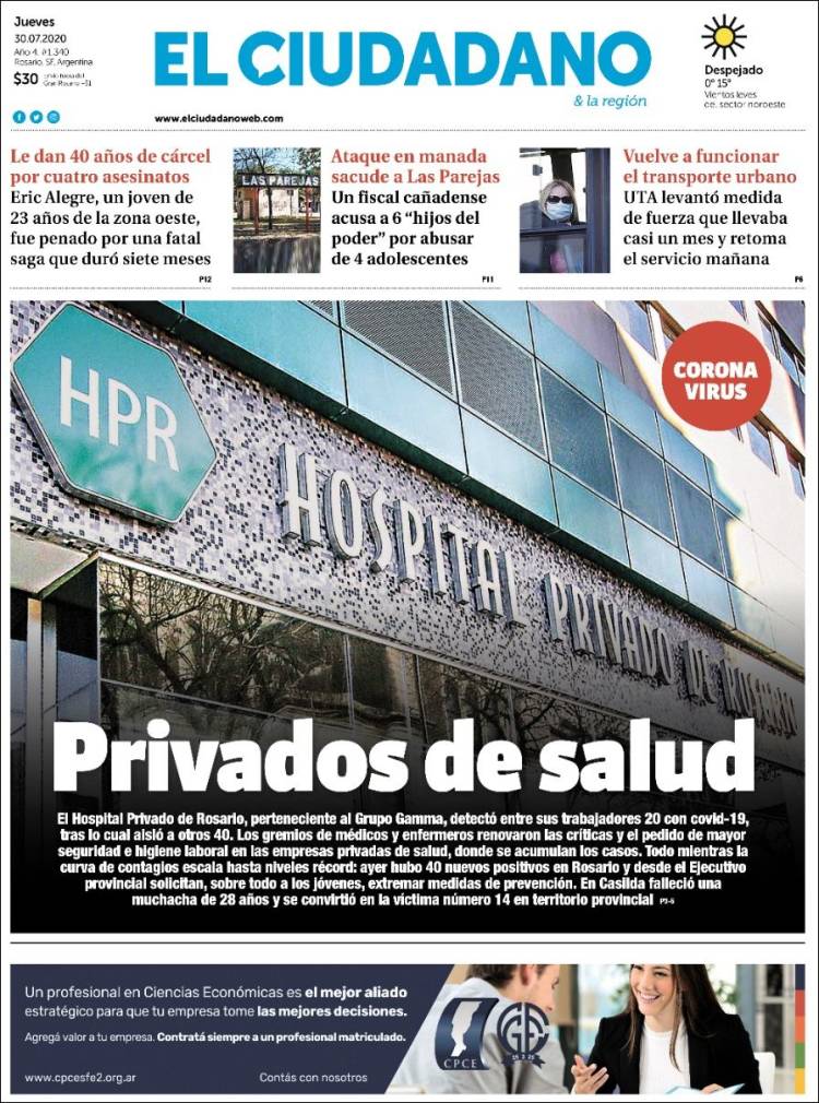Portada de Diario El Ciudadano (Argentina)