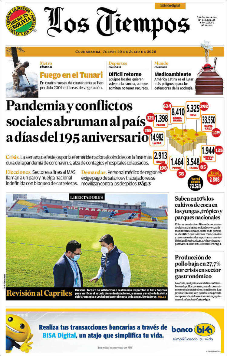 Portada de Los Tiempos (Bolivia)