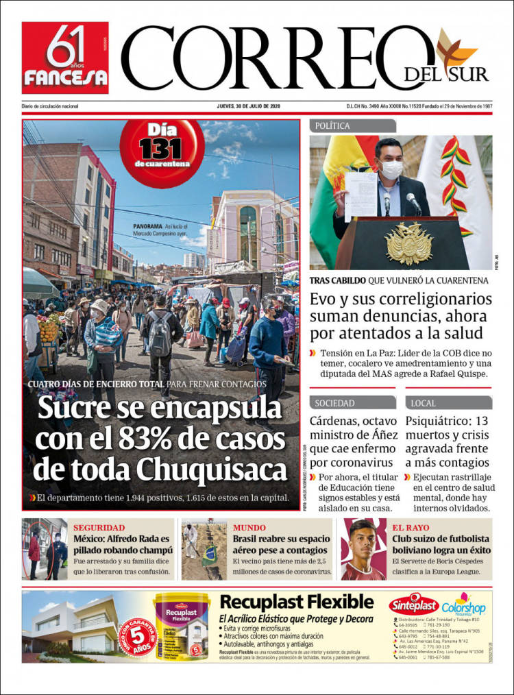 Portada de Correo Sur (Bolivia)