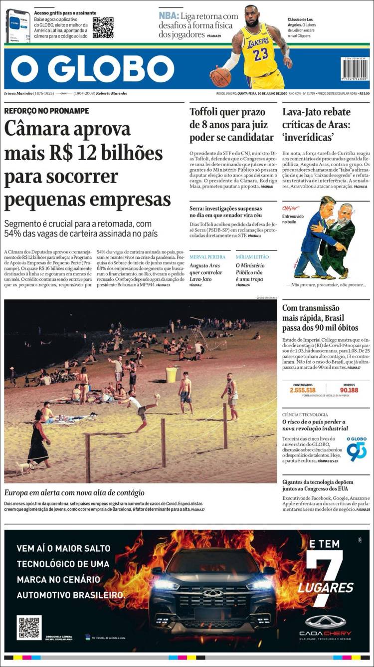 Portada de O Globo (Brasil)