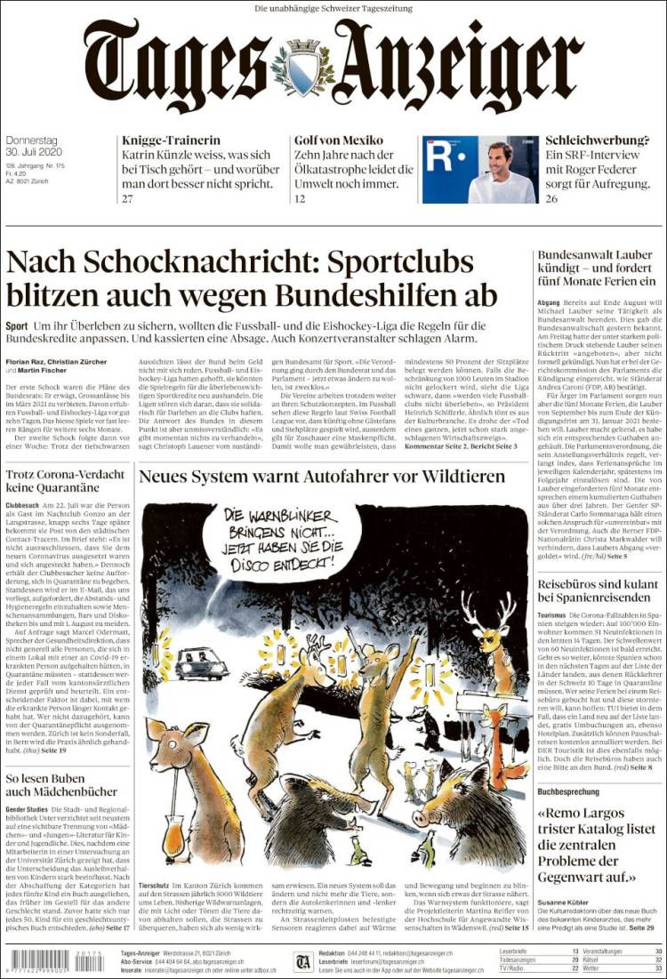 Portada de Tages-Anzeiger (Suiza)