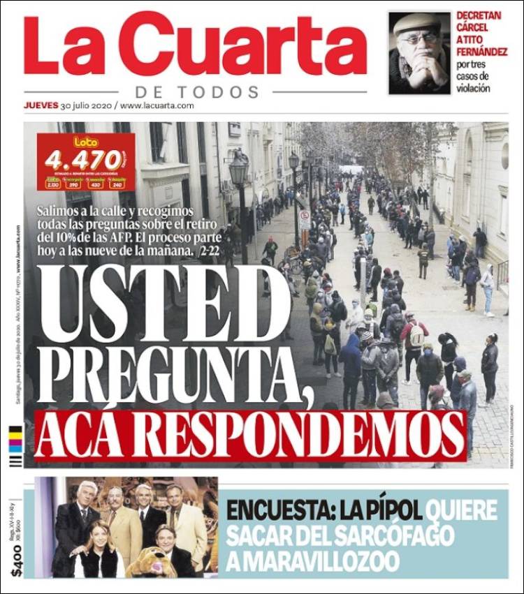 Portada de La Cuarta (Chile)