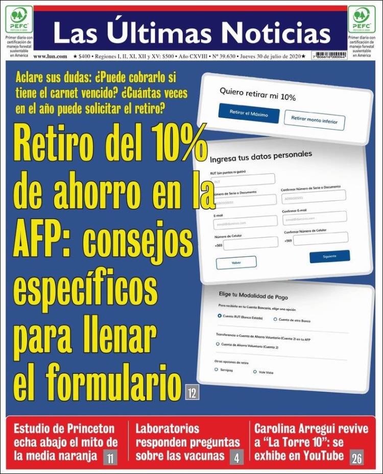 Portada de Las Últimas Noticias (Chile)