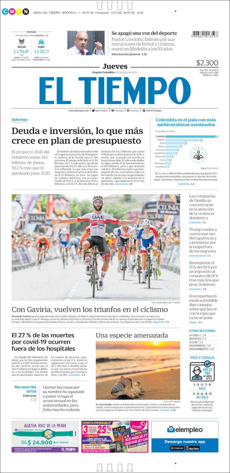 Portada de El Tiempo (Colombia)