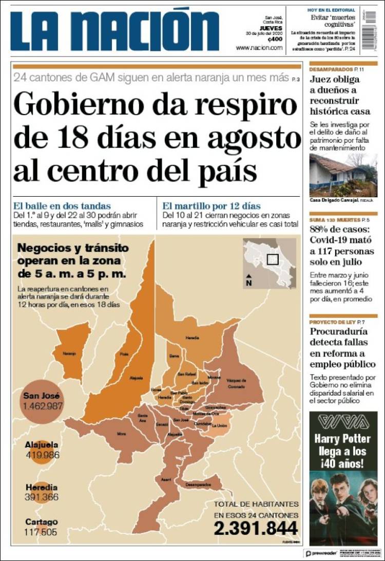 Portada de La Nación - Costa Rica (Costa Rica)