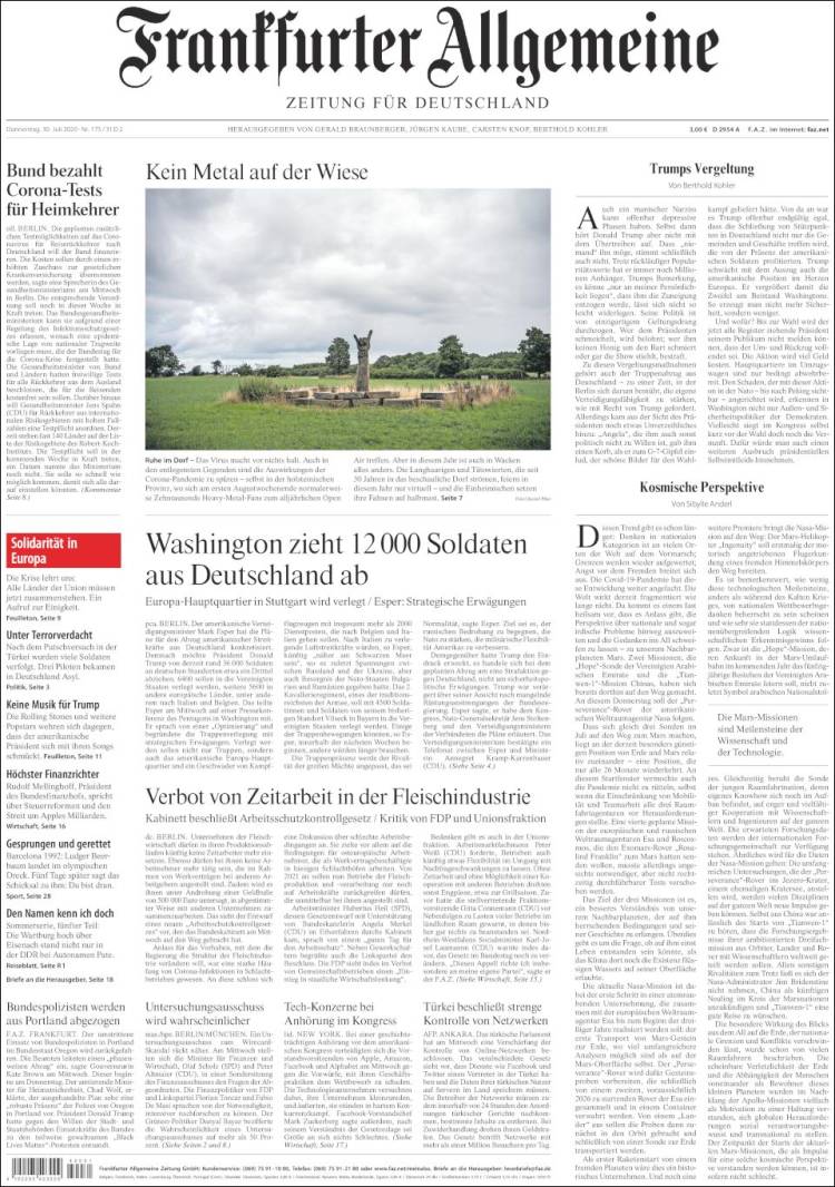 Portada de Frankfurter Allgemeine (Alemania)