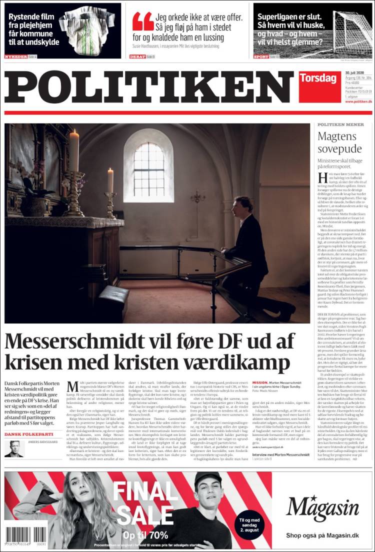 Portada de Politiken (Dinamarca)