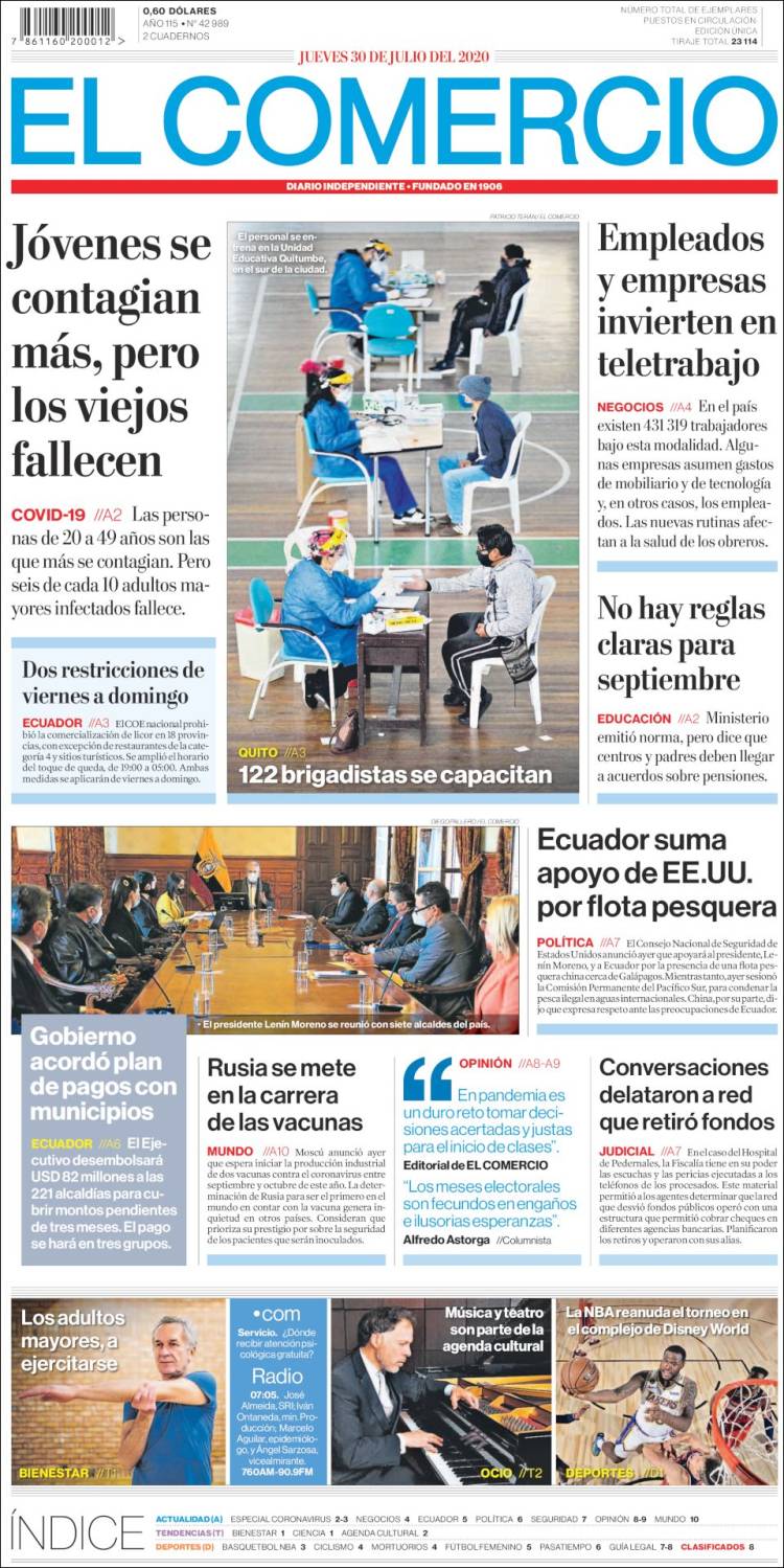 Portada de El Comercio (Ecuador)