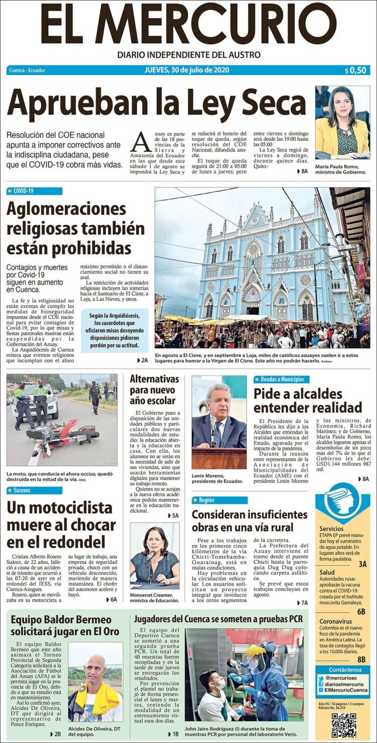 Portada de Diario El Mercurio (Ecuador)