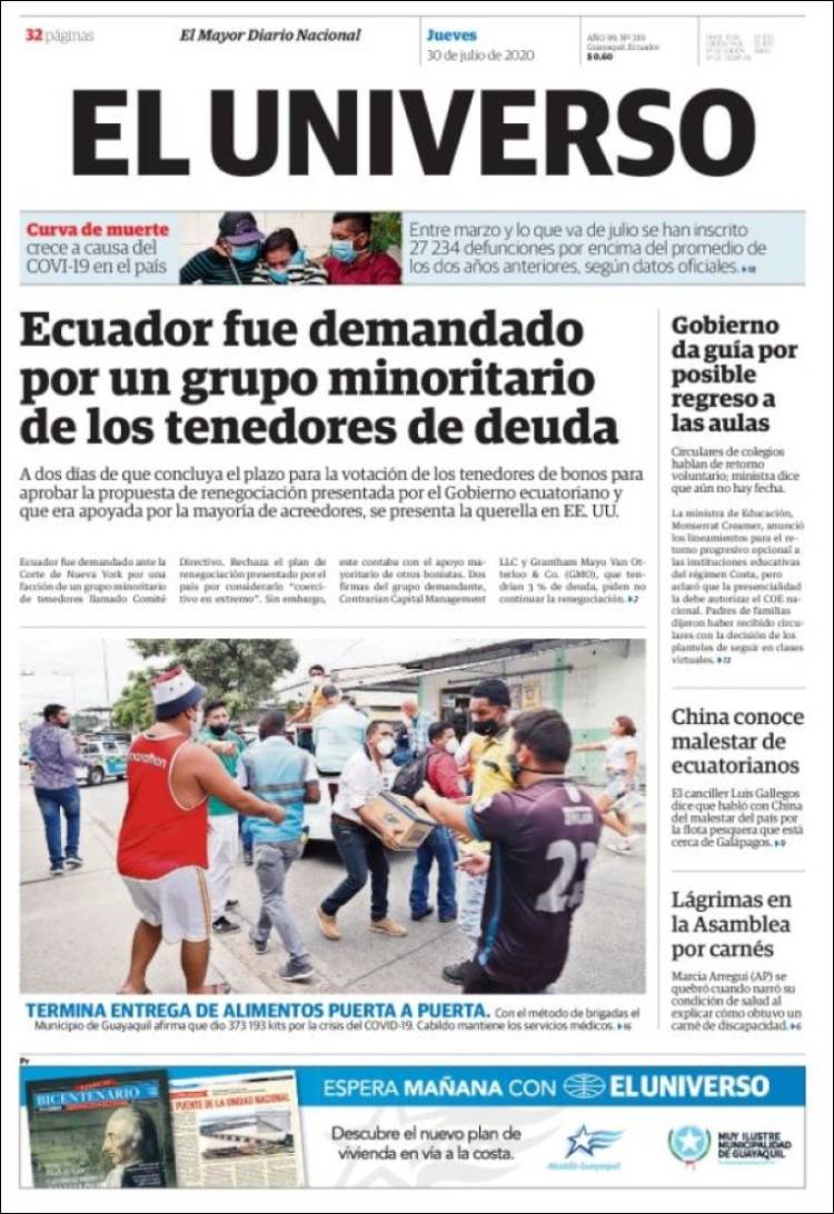 Portada de El Universo - Ecuador (Ecuador)